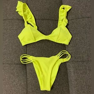 Highlighter yellow bikini with ruffle straps